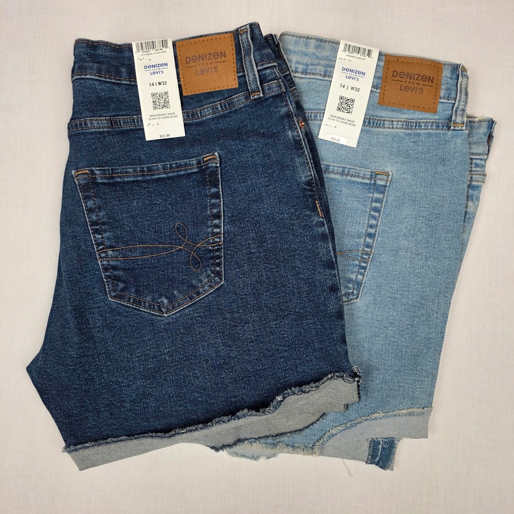 Denizen from Levi's Mid-Rise 5" Shorts Womens 14 Blue Denim 2 Pack Cotton Blend